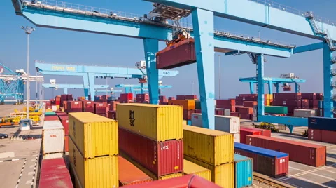 Crane work in Haifa Port Stockbeeldmateriaal 49460114