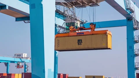 Crane work in Haifa Port Stockbeeldmateriaal 49460961