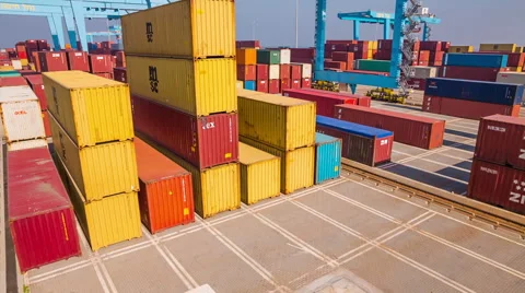 Crane work in Haifa Port Stockbeeldmateriaal 49464010