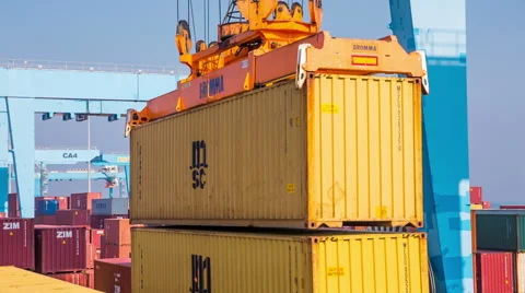 Crane work in Haifa Port Stockbeeldmateriaal 49464972