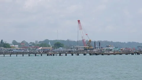 Crane working at Ban Phe pier port area Stock Footage 332845618
