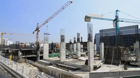 Crane working in big construction site Stock Footage 35766079
