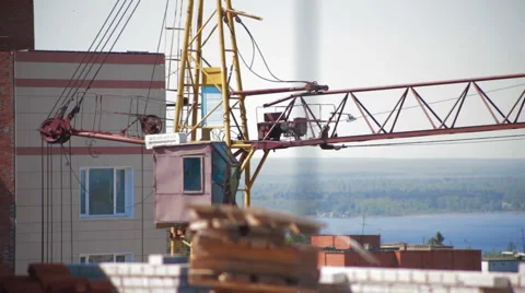 Crane working in construction site. Building house 스톡 동영상 58034213