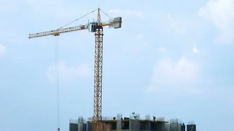 Crane Working in Construction Site Stock Footage 49627064