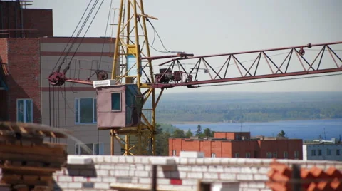 Crane working in construction site Stock Footage 58044952