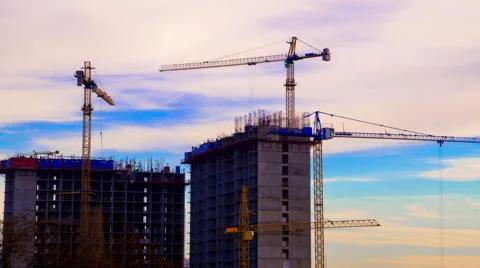 Crane Working in Construction Site Stock Footage 61107731