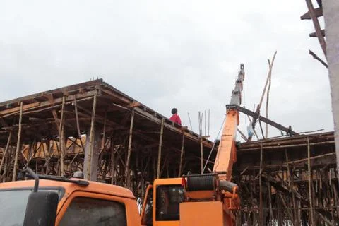 Crane is working. Stock Photos