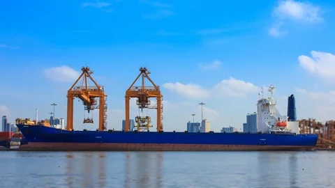 Crane Working In Shipyard Container Cargo Freight Ship 4K Time Lapse Stock Footage 72670240