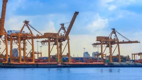 Crane Working In Shipyard Container Cargo Freight Ship 4K Time Lapse (zoom out) Stock Footage 72797726