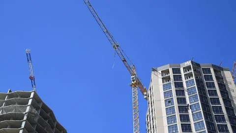 Crane works on construction site Stock Footage 168439753