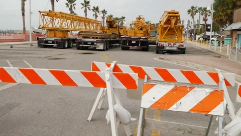 CraneRoadBarracadesPanLP1010223 Stock Footage 291225899
