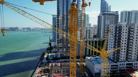 Cranes along Biscayne Bay Stock Footage 239884851