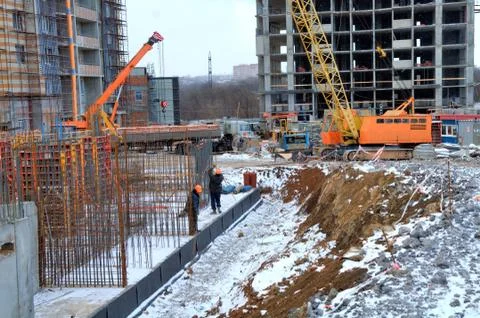 Cranes and building construction 스톡 사진