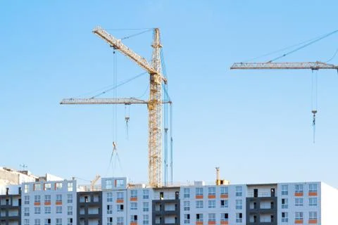 Cranes and building construction Foto stock