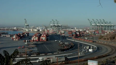 Cranes and cargo on Docks Stock Footage 77485309