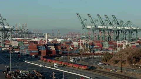 Cranes and cargo on Docks Stock Footage 77485382