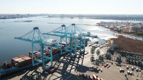 Cranes and Cargo ship with containers Stock Footage 171588642