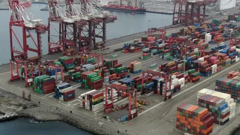 Cranes And Containers At The Container Terminal In Port Of Callao In Peru. Stock Footage 168411903