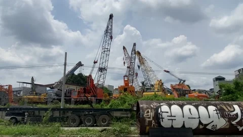 CRANES AND GRAFFITI Stock Footage 160202038