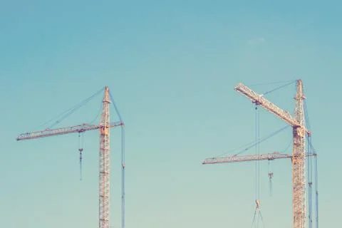 Cranes on blue sky background Foto stock