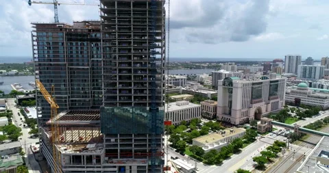 Cranes building new complex in West Palm Beach Stock Footage 205337939