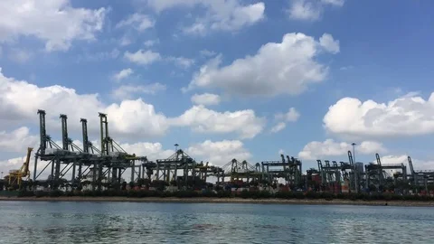 Cranes on commercial dock Stock Footage 79313861