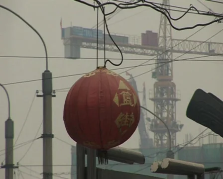 Cranes constructing buildings under pollution Stock Footage 285346