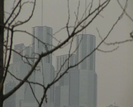 Cranes constructing buildings under pollution Stock Footage 337194
