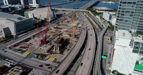Cranes constructing a new highway in Miami Stock Footage 196770432