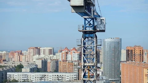 Cranes, construction crane equipment over building. technology transportation Stock Footage 129236652