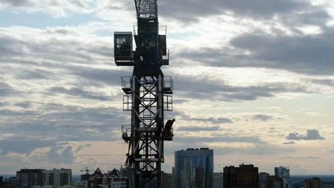 Cranes, construction crane equipment over building. technology transportation Stock Footage 148077991