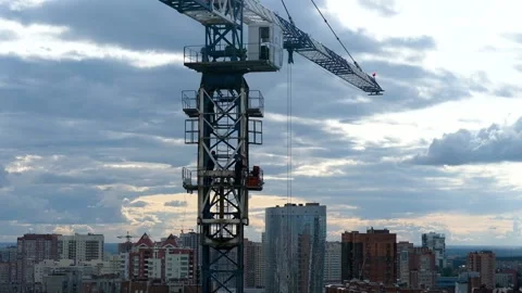 Cranes, construction crane equipment over building. technology transportation Stock Footage 153251411