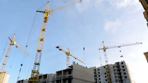 Cranes on a construction site Stock Footage 34352591