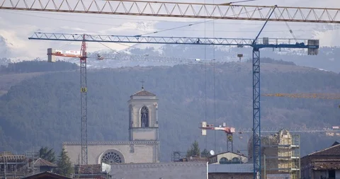 Cranes at construction site Stock Footage 89973617