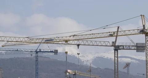 Cranes at construction site Stock Footage 89975125