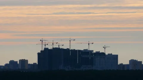 Cranes on construction site, time lapse 스톡 동영상 130859658