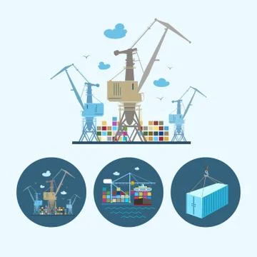 Cranes with container in dock 스톡 일러스트
