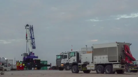 Cranes on desert Stock Footage 144435778