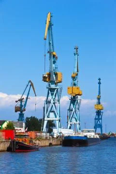 Cranes at the  docks of Wismar Stock Photos