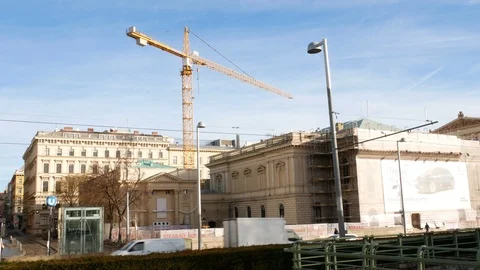Cranes in front of a palace in Vienna, Austria Stock Footage 87877871