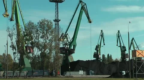 Cranes at gdansk harbour Stock Footage 14813869