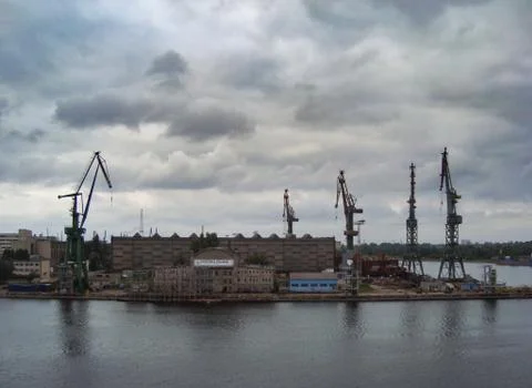 Cranes at the Gda?sk Shipyard. Stock Photos