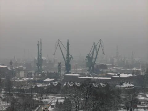 Cranes at the Gda?sk Shipyard. Stock Photos