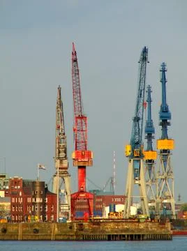 Cranes at the harbor Stock Photos