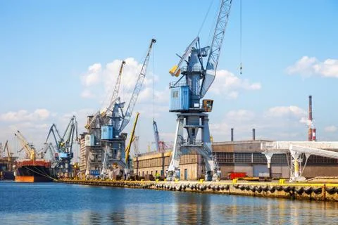 Cranes in harbour Stock Photos