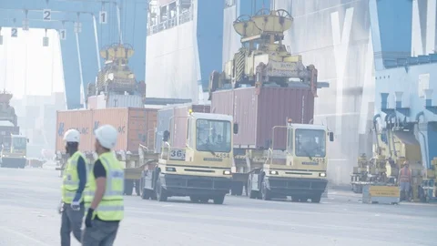 Cranes lift continents Stock Footage 118594005
