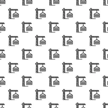 Cranes lifting cargo containers seamless line pattern background Stock Illustration