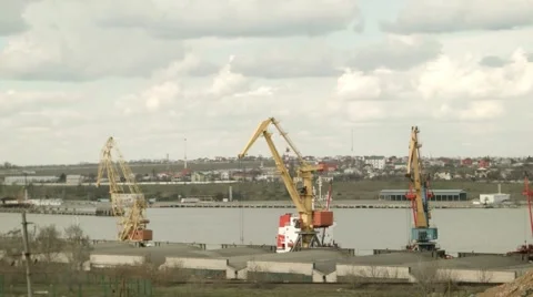 Cranes loading at Illichivsk port Stock Footage 64126847