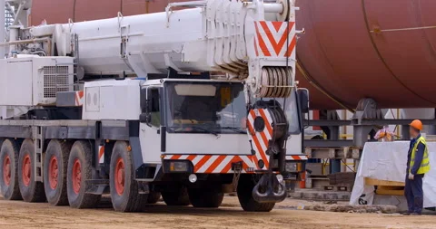 Crane's maneuverability is provided by a multi-axle suspension Stock Footage 161993028