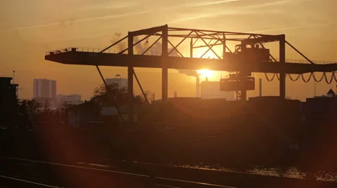 Cranes moving container. industrial industry business. time lapse at sunset Stock-Footage 33793255